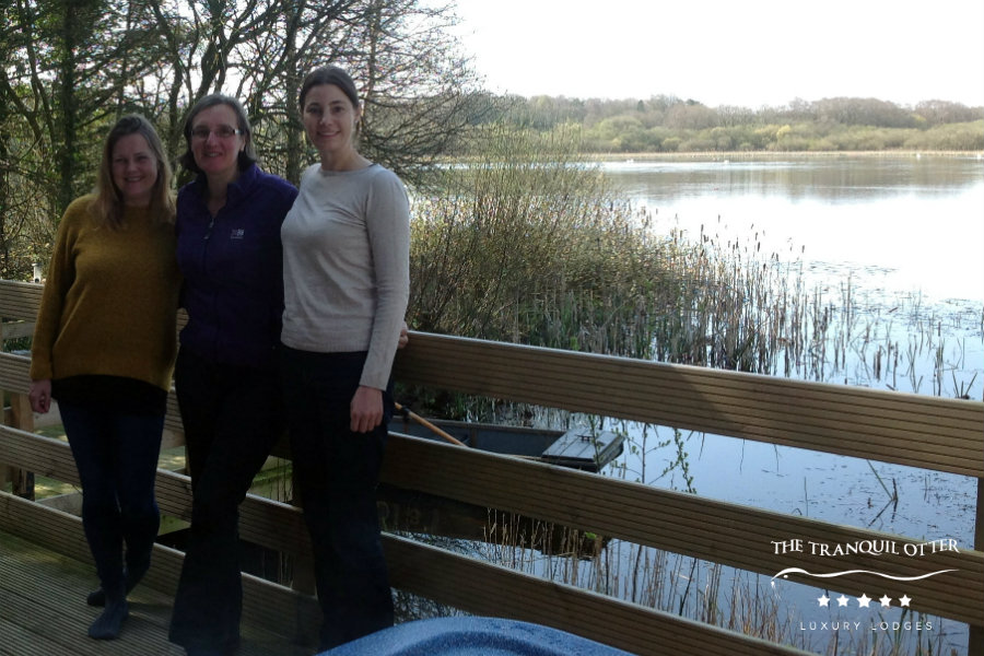 Three lucky winners of a stay in Alder Lodge at the Tranquil Otter