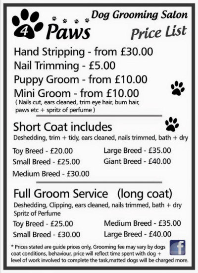 Dog-Grooming-Tariff Dog Grooming by 4 Paws
