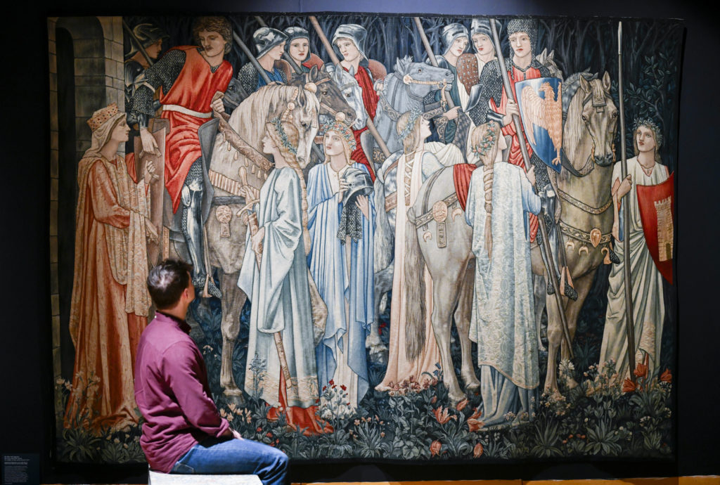 Legend of King Arthur Tullie House The Arming Departure of The Knights of The Round Table on the Quest for the Holy Grail by William Morris and Edward Burne-Jones, from the collection of Jimmy Page courtesy of Paul Reeves, London. Image Credit: Stuart Walker Photography